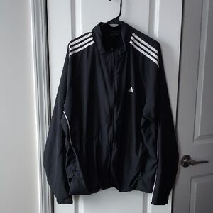 Adidas Men's Black Windbreaker with White Stripes Xl
